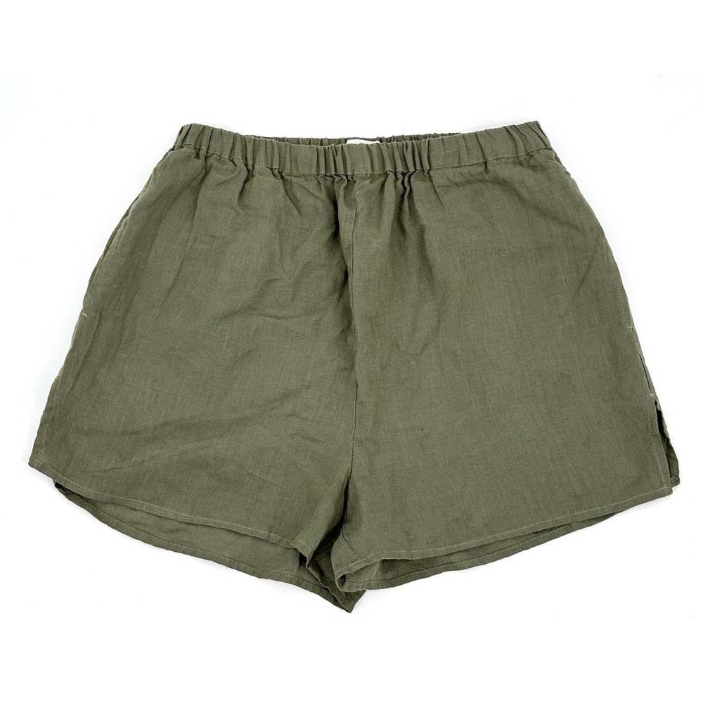Vitamin A Linen Shorts Size‎ Small Olive Green Pull On Elastic Waist Pockets